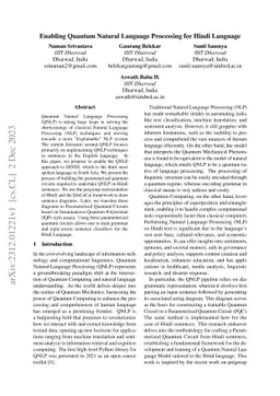 Enabling Quantum Natural Language Processing for Hindi Language