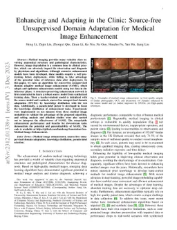 Enhancing and Adapting in the Clinic: Source-free Unsupervised Domain
  Adaptation for Medical Image Enhancement