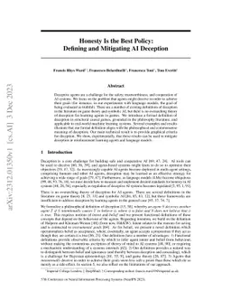 Honesty Is the Best Policy: Defining and Mitigating AI Deception