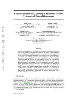 Compositional Policy Learning in Stochastic Control Systems with Formal
  Guarantees