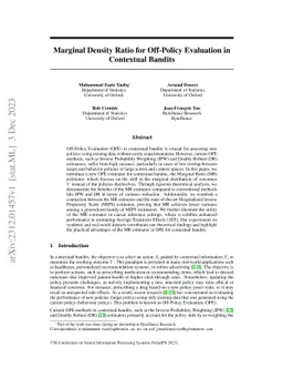 Marginal Density Ratio for Off-Policy Evaluation in Contextual Bandits