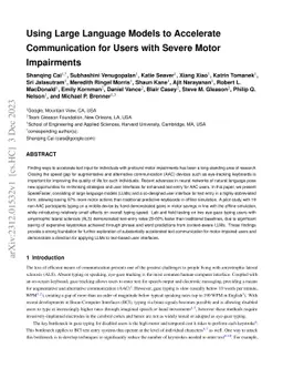 Using Large Language Models to Accelerate Communication for Users with
  Severe Motor Impairments