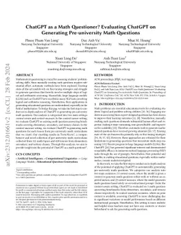 ChatGPT as a Math Questioner? Evaluating ChatGPT on Generating
  Pre-university Math Questions
