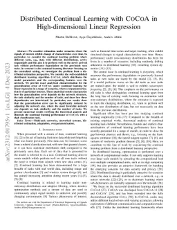 Distributed Continual Learning with CoCoA in High-dimensional Linear
  Regression