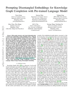 Prompting Disentangled Embeddings for Knowledge Graph Completion with Pre-trained Language Model