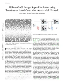 SRTransGAN: Image Super-Resolution using Transformer based Generative
  Adversarial Network