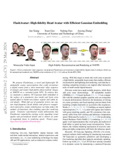 FlashAvatar: High-fidelity Head Avatar with Efficient Gaussian Embedding