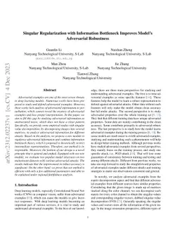 Singular Regularization with Information Bottleneck Improves Model's
  Adversarial Robustness