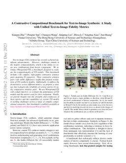 A Contrastive Compositional Benchmark for Text-to-Image Synthesis: A
  Study with Unified Text-to-Image Fidelity Metrics