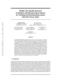 BEDD: The MineRL BASALT Evaluation and Demonstrations Dataset for
  Training and Benchmarking Agents that Solve Fuzzy Tasks