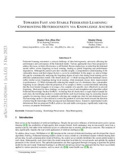 Towards Fast and Stable Federated Learning: Confronting Heterogeneity
  via Knowledge Anchor