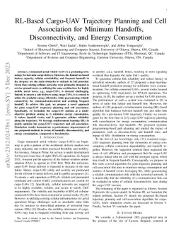 RL-Based Cargo-UAV Trajectory Planning and Cell Association for Minimum
  Handoffs, Disconnectivity, and Energy Consumption
