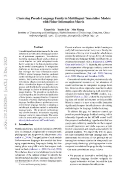 Clustering Pseudo Language Family in Multilingual Translation Models
  with Fisher Information Matrix