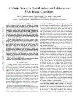 Realistic Scatterer Based Adversarial Attacks on SAR Image Classifiers