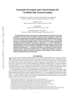 Synergistic Perception and Control Simplex for Verifiable Safe Vertical
  Landing