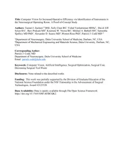 Computer Vision for Increased Operative Efficiency via Identification of
  Instruments in the Neurosurgical Operating Room: A Proof-of-Concept Study
