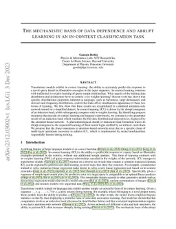 The mechanistic basis of data dependence and abrupt learning in an
  in-context classification task