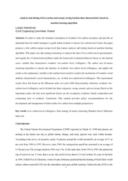 Analysis and mining of low-carbon and energy-saving tourism data
  characteristics based on machine learning algorithm