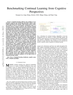 Benchmarking Continual Learning from Cognitive Perspectives