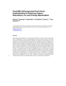 PointJEM: Self-supervised Point Cloud Understanding for Reducing Feature
  Redundancy via Joint Entropy Maximization