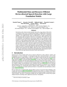 Multimodal Data and Resource Efficient Device-Directed Speech Detection
  with Large Foundation Models