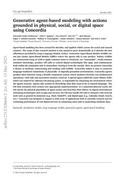 Generative agent-based modeling with actions grounded in physical,
  social, or digital space using Concordia