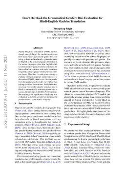 Don't Overlook the Grammatical Gender: Bias Evaluation for Hindi-English
  Machine Translation