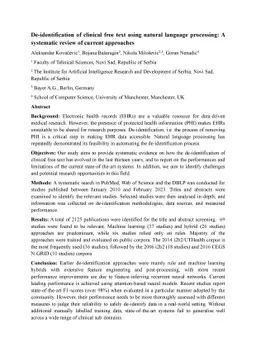 De-identification of clinical free text using natural language
  processing: A systematic review of current approaches