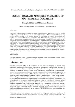 English to Arabic machine translation of mathematical documents