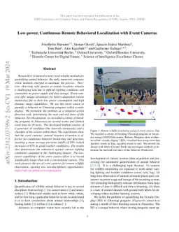 Low-power, Continuous Remote Behavioral Localization with Event Cameras