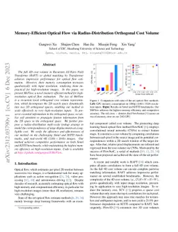 Memory-Efficient Optical Flow via Radius-Distribution Orthogonal Cost Volume