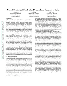 Neural Contextual Bandits for Personalized Recommendation