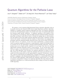 Quantum Algorithms for the Pathwise Lasso