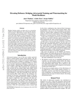 Elevating Defenses: Bridging Adversarial Training and Watermarking for
  Model Resilience