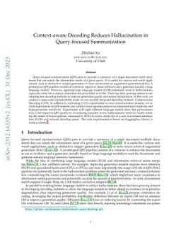 Context-aware Decoding Reduces Hallucination in Query-focused Summarization