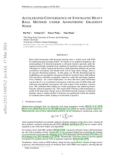 Accelerated Convergence of Stochastic Heavy Ball Method under
  Anisotropic Gradient Noise