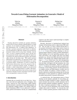 Towards Loose-Fitting Garment Animation via Generative Model of
  Deformation Decomposition