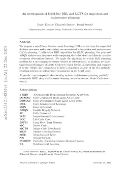 An investigation of belief-free DRL and MCTS for inspection and
  maintenance planning