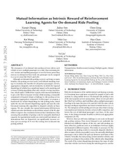 Mutual Information as Intrinsic Reward of Reinforcement Learning Agents
  for On-demand Ride Pooling