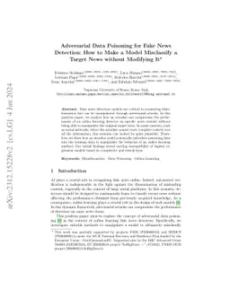 Adversarial Data Poisoning for Fake News Detection: How to Make a Model
  Misclassify a Target News without Modifying It