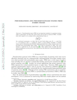 Pseudorandom and Pseudoentangled States from Subset States