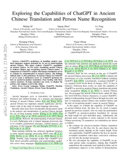 Exploring the Capabilities of ChatGPT in Ancient Chinese Translation and
  Person Name Recognition