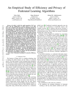 An Empirical Study of Efficiency and Privacy of Federated Learning
  Algorithms