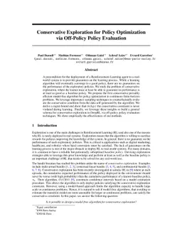 Conservative Exploration for Policy Optimization via Off-Policy Policy
  Evaluation