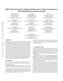 PDiT: Interleaving Perception and Decision-making Transformers for Deep
  Reinforcement Learning