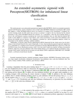 An extended asymmetric sigmoid with Perceptron (SIGTRON) for imbalanced
  linear classification