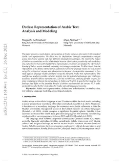 Dotless Representation of Arabic Text: Analysis and Modeling