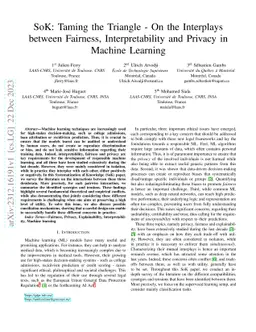 SoK: Taming the Triangle -- On the Interplays between Fairness,
  Interpretability and Privacy in Machine Learning