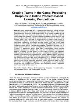 Keeping Teams in the Game: Predicting Dropouts in Online Problem-Based
  Learning Competition