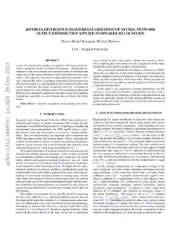 Jeffreys divergence-based regularization of neural network output
  distribution applied to speaker recognition
